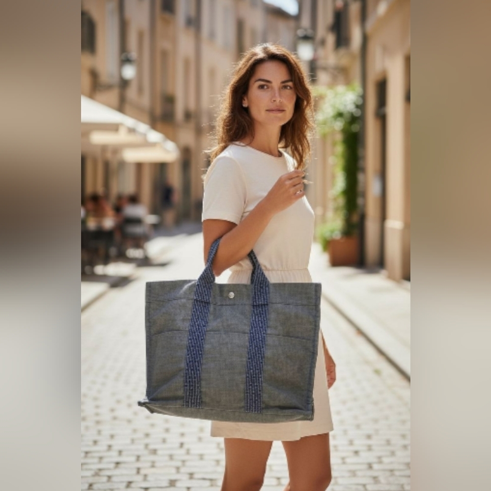 Hermes Elegant Blue and Gray Tote